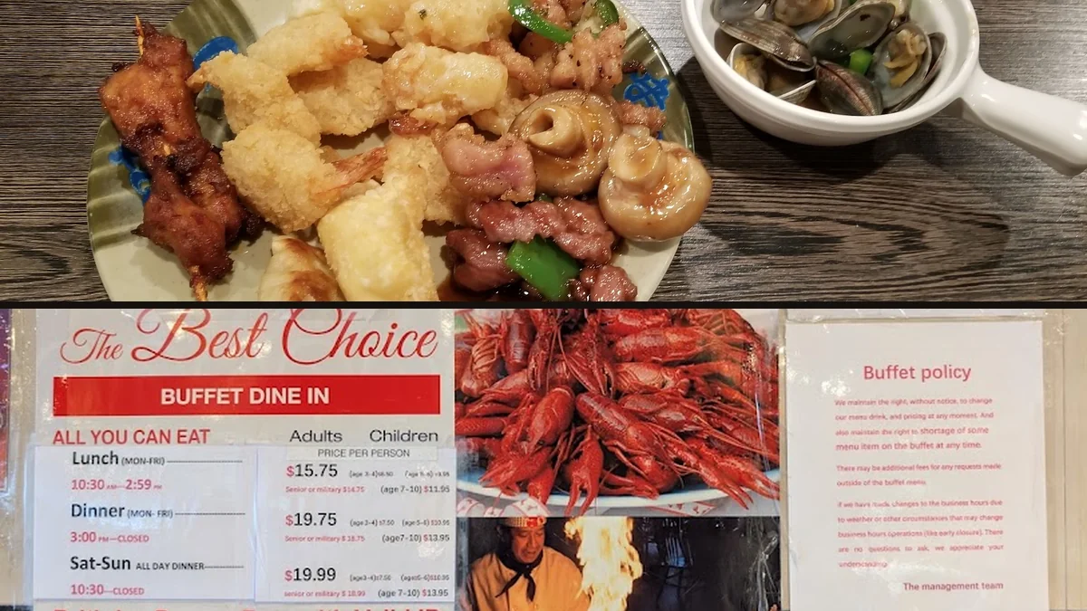 Buffet trays with Chinese dishes and sushi
