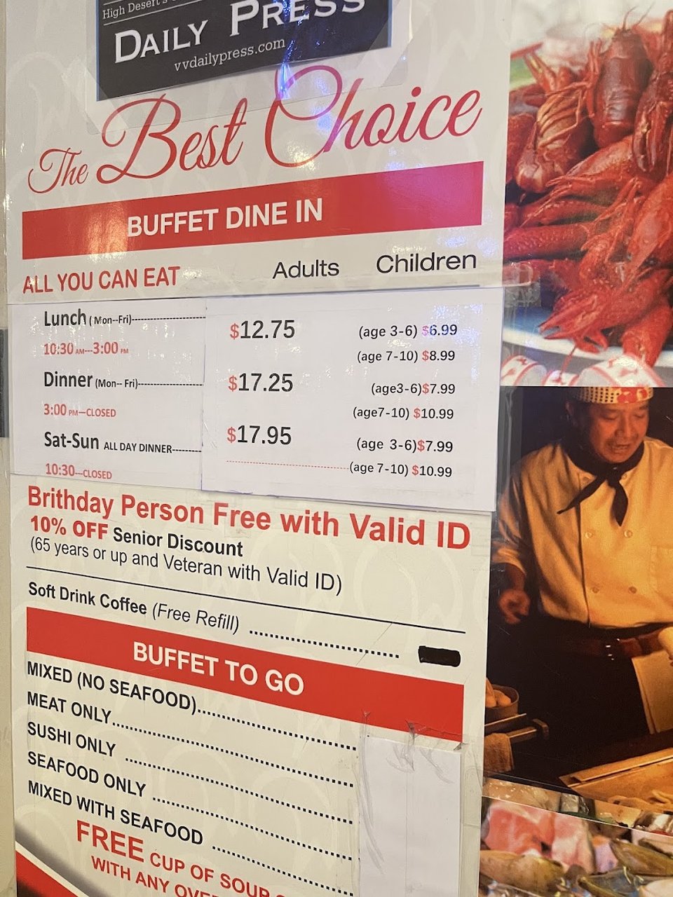 Lunch buffet options with sushi and appetizers